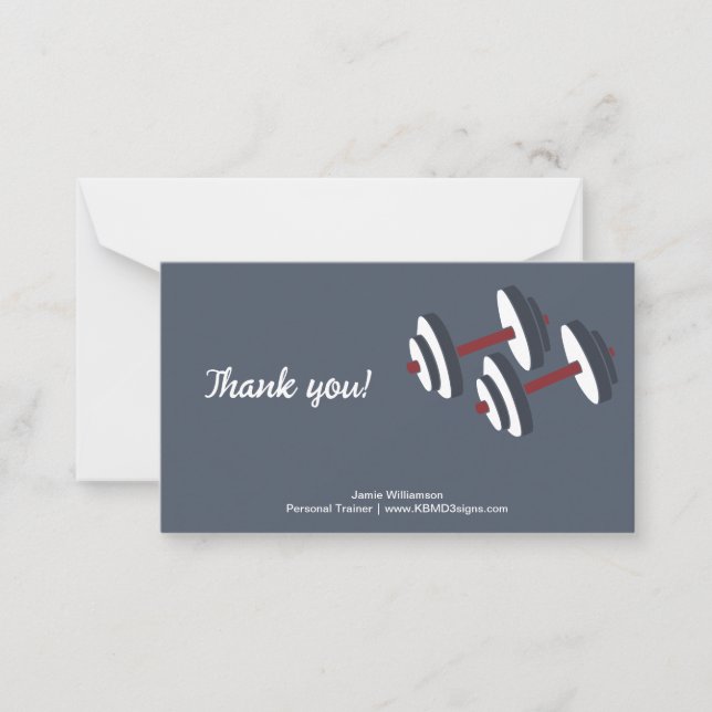 Personal Trainer Dumbbell Landscape Thank You Note Card (Front)