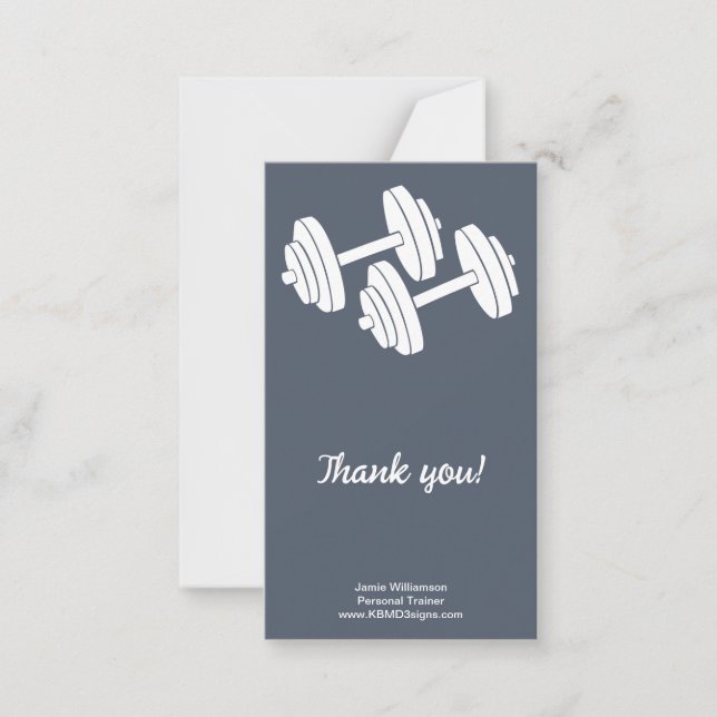 Personal Trainer Dumbbell Portrait Thank You Note Card (Front)