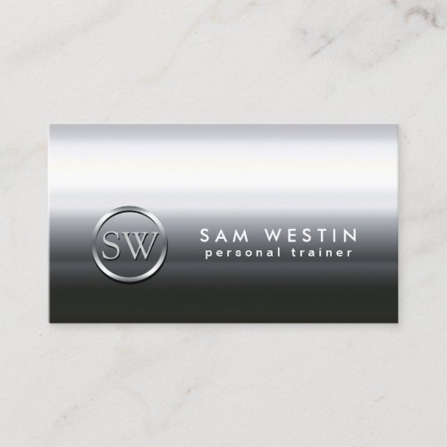 Personal Trainer Faux Chrome Monogram Business Card
