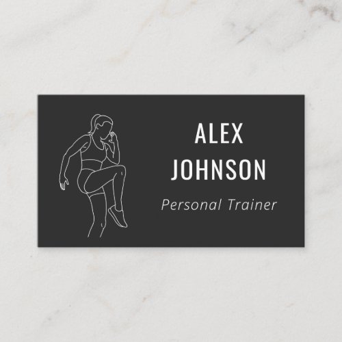 Personal Trainer Female Exercising Black  White Business Card