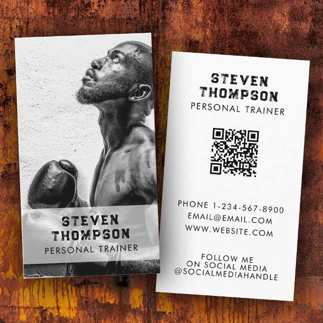 Personal Trainer Fitness Athlete Photo QR Code Business Card (Personal Trainer Fitness Athlete Photo QR Code Business Card)