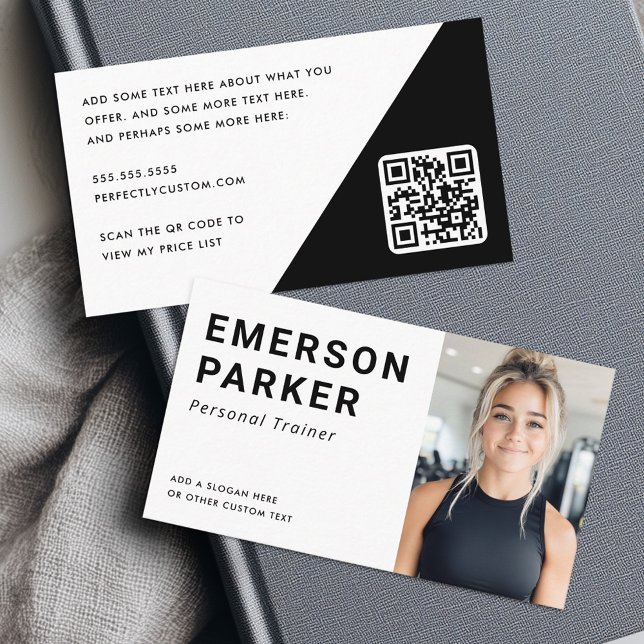 Personal trainer fitness coach photo black business card (Personal trainer fitness coach photo black business card)