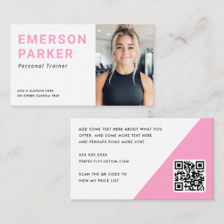 Personal trainer fitness coach photo pink business card