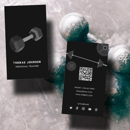 Personal Trainer Fitness Dumbbell QR Code Business Card