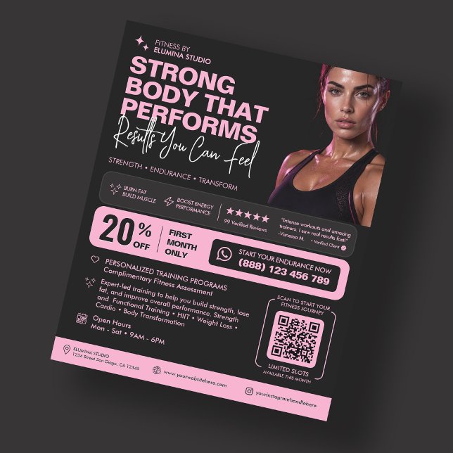 Personal Trainer Fitness Gym Instructor Pink Black Flyer (Fitness Coach Gym Instructor Dietitian Pink Black Flyer
)