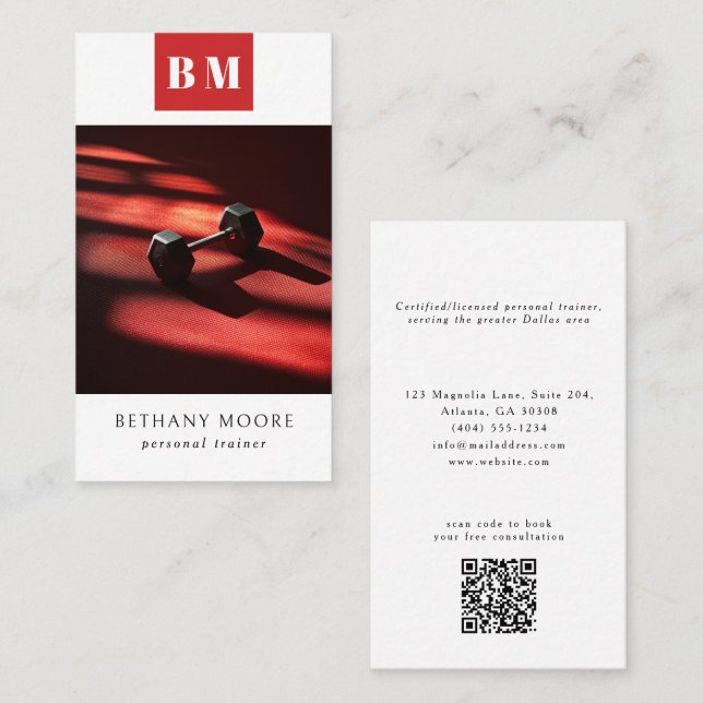 Personal Trainer Fitness Monogram Custom Photo Business Card (Front/Back)