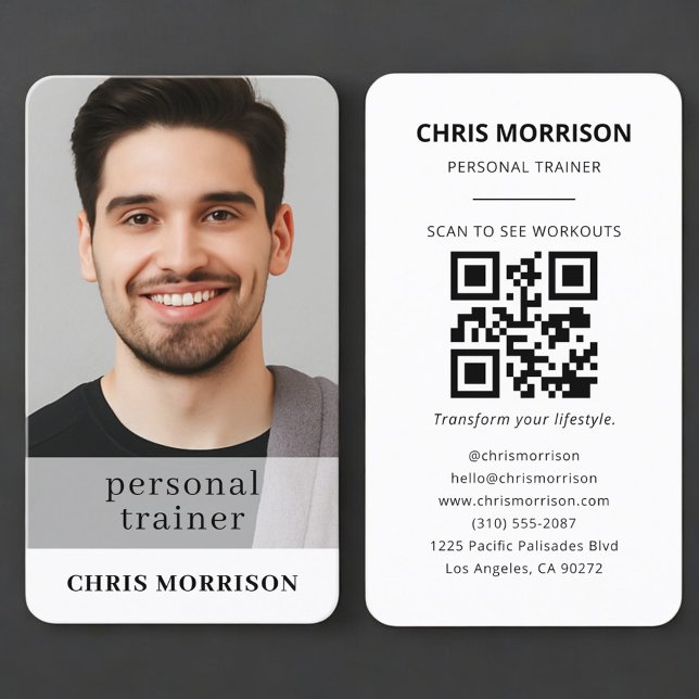 Personal Trainer Fitness QR Code Photo Business Card (Creator Uploaded)