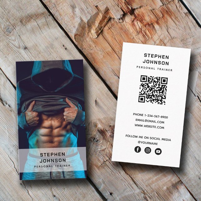 Personal Trainer Fitness QR Code Social Media Business Card (Creator Uploaded)