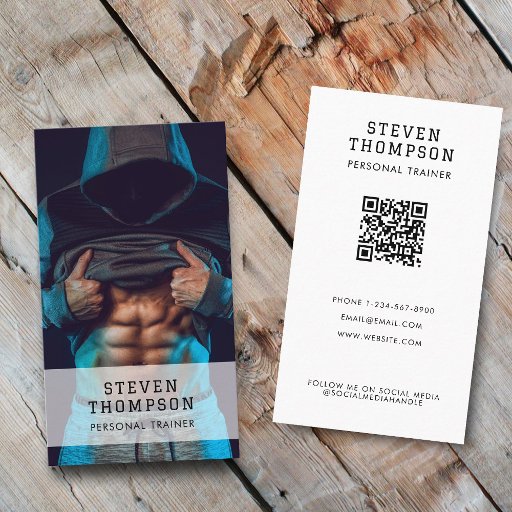 Customizable Personal Trainer Fitness QR Code Social Media  Business Card