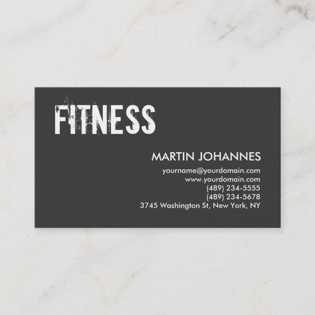 Personal Trainer Gray White Business Card (Front)