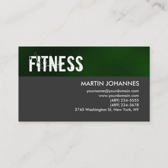 Personal Trainer Green Stripe Gray Business Card (Front)