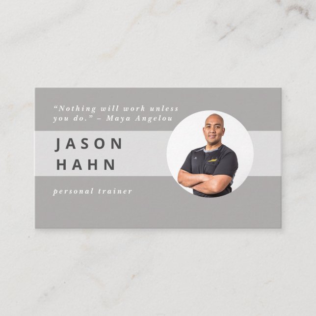 personal trainer grey photo business card (Front)