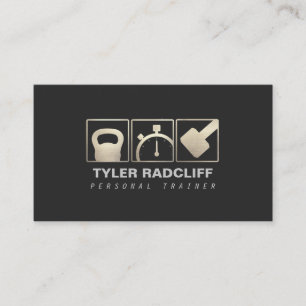 Personal Trainer Kettlebell, Dumbbell, Stopwatch Business Card