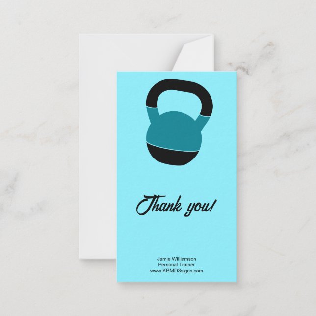 Personal Trainer Kettlebell Portrait Thank You Note Card (Front)