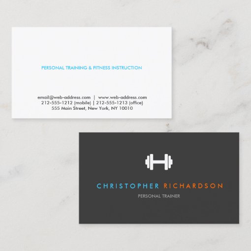 PERSONAL TRAINER LOGO with BLUE and ORANGE TEXT Business Card | Zazzle