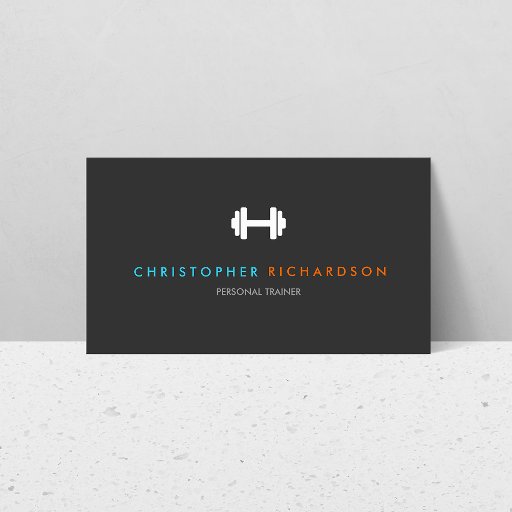 Customizable PERSONAL TRAINER LOGO with BLUE and ORANGE TEXT Business Card Templates