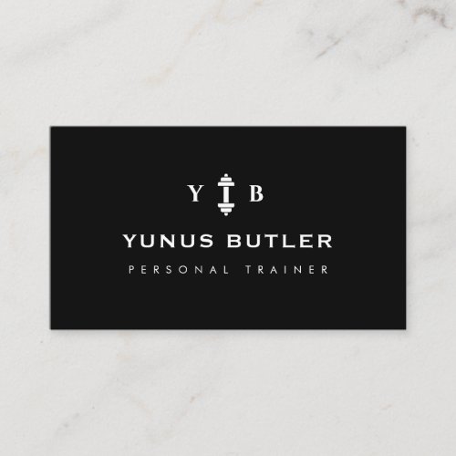 Personal Trainer  Minimalist Monogram Dumbbell  Business Card
