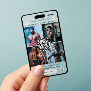 Personal Trainer Mobile Phone 4 Photo QR Code Clear Business Cards