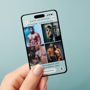 Personal Trainer Mobile Phone Social Media 4 Photo Clear Business Cards