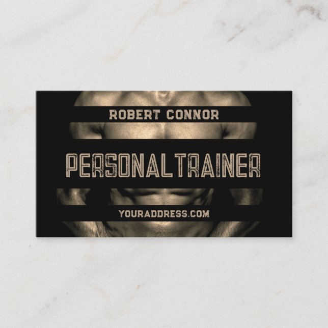 Personal Trainer Muscular Man Body Black Card (Front)