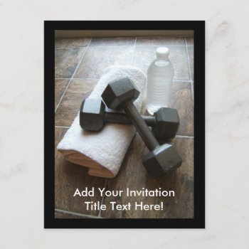 Personal Trainer Or Fitness Dumbells Towel & Water Invitation by cutencomfy at Zazzle