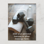 Personal Trainer or Fitness Dumbells Towel & Water Postcard