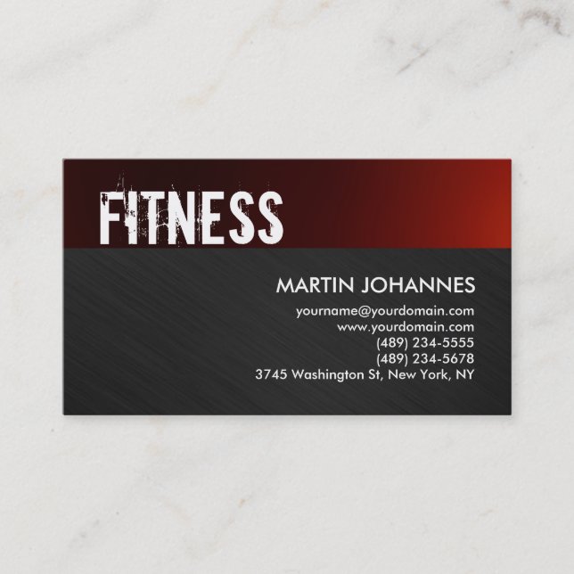 Personal Trainer Red Gray Business Card (Front)