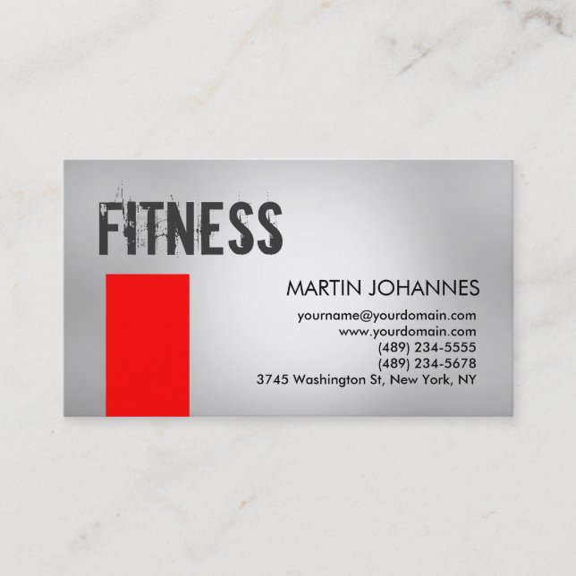 Personal Trainer Red Gray Business Card (Front)