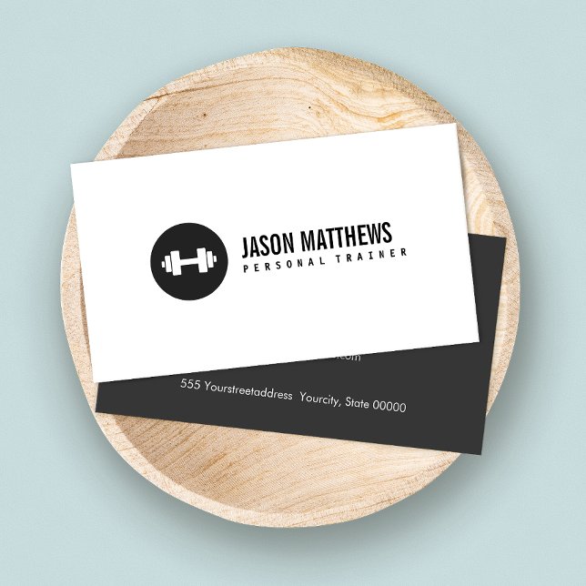 Personal Trainer White Dumbbell Logo Fitness Business Card (Creator Uploaded)