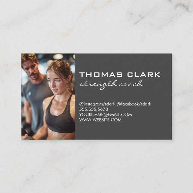 Personal Trainer with Client at Gym Business Card (Front)