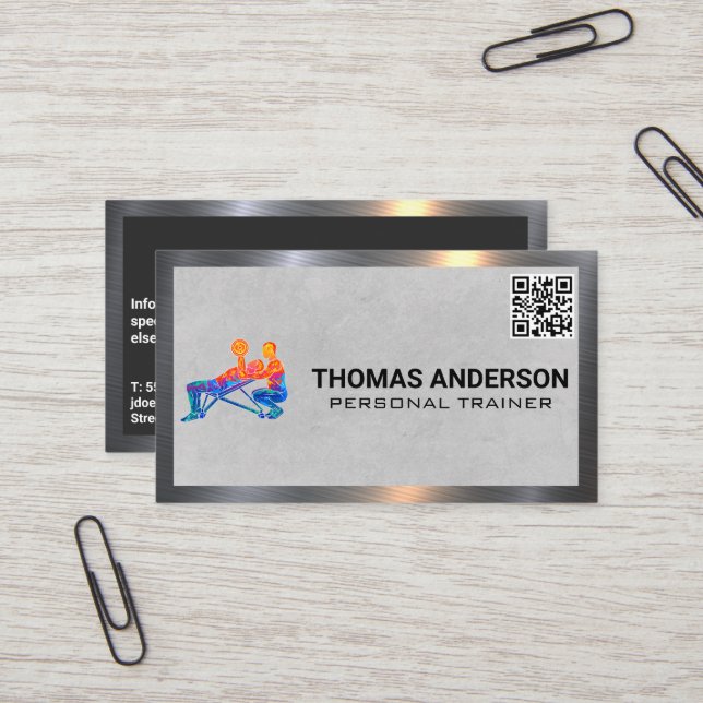 Personal Training Logo | Fitness QR Code Business Card (Front/Back In Situ)