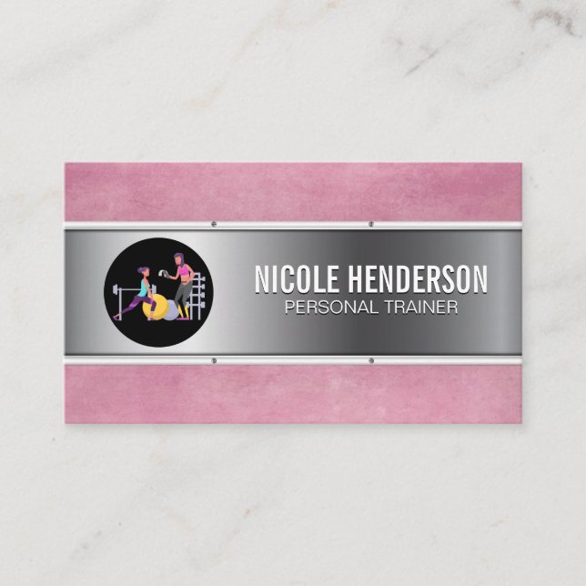 Personal Training Session | Metal Pink Grunge Business Card (Front)