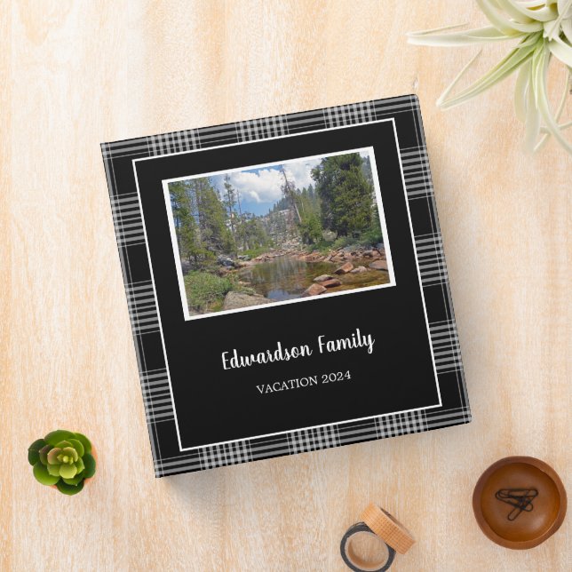 Personal travel holiday buffalo plaid black photo  3 ring binder (In Situ)