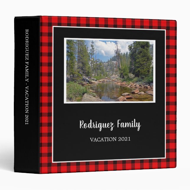 Personal travel holiday buffalo plaid black photo  3 ring binder (Front/Spine)