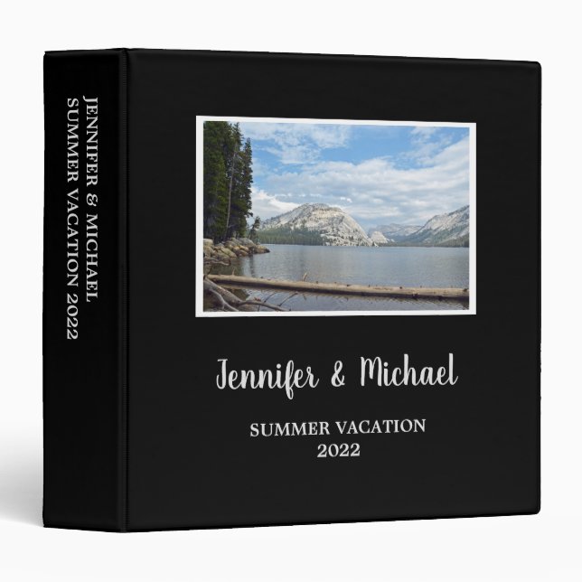 Personal travel holiday modern black photo album 3 ring binder (Front/Spine)
