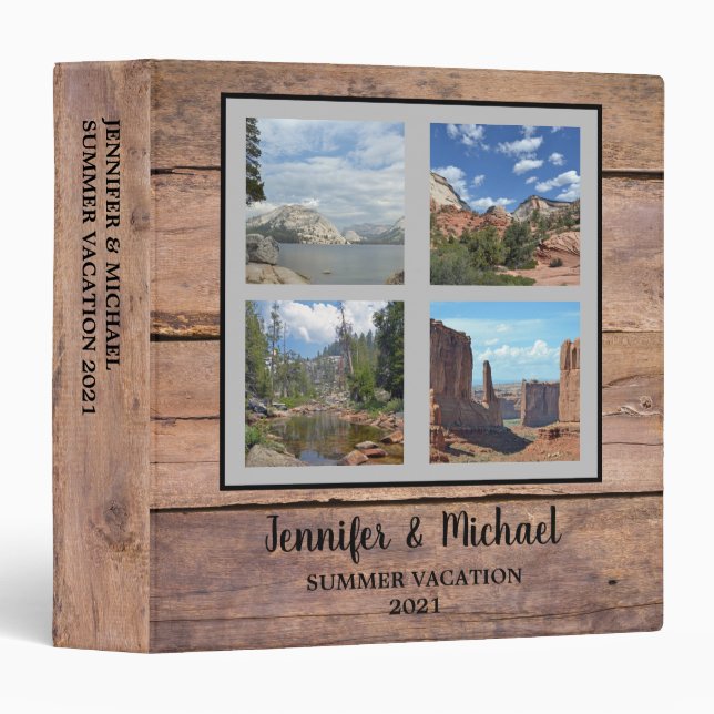Personal travel holiday rustic wood photo album 3  ring binder (Front/Spine)