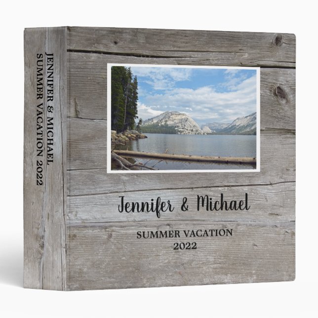 Personal travel holiday rustic wood photo album 3 ring binder (Front/Spine)