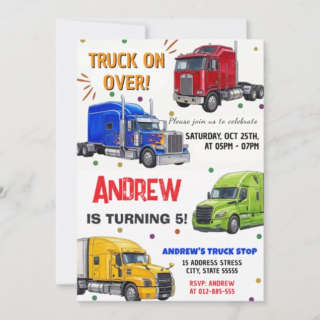 Personal Trucking Birthday for boy Invitation (Front)