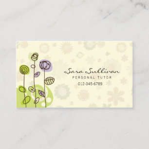 Personal Tutor Business Card Doodle Line Flowers