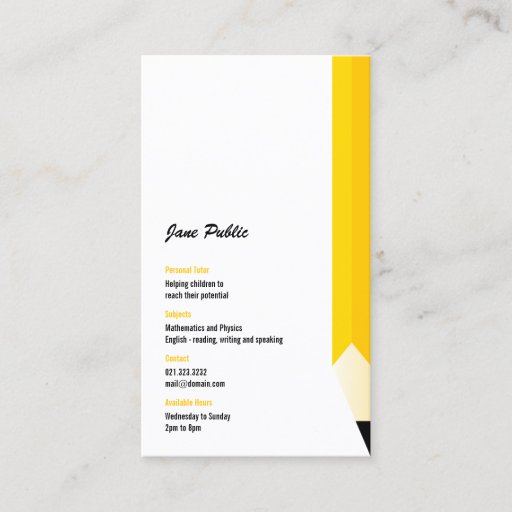 Customizable Personal Tutor Pencil Business Card