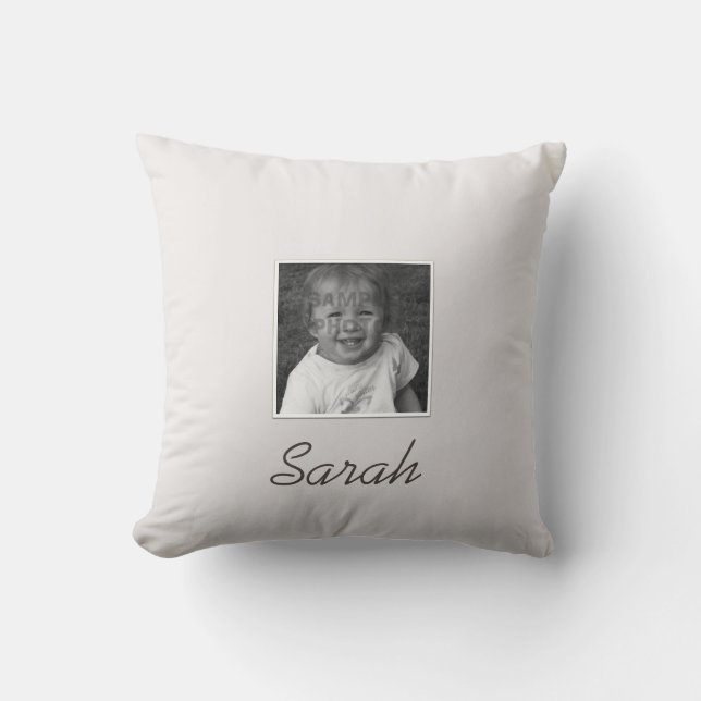 Personal Two Custom Photos Custom Text on Silver Throw Pillow (Front)