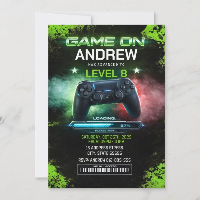 Personal Video Gamer birthday for boy invitation (Front)