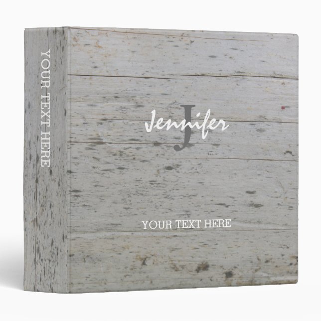 Personal Vintage beach driftwood  monogram 3 Ring Binder (Front/Spine)