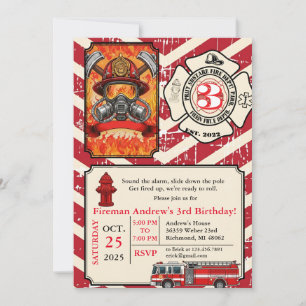 Personal Vintage Fireman Birthday with photo Invitation