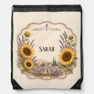 personal vintage provence lavender and sunflower drawstring bag