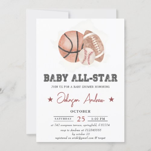 Personal Vintage Sports Baby Shower white theme Invitation