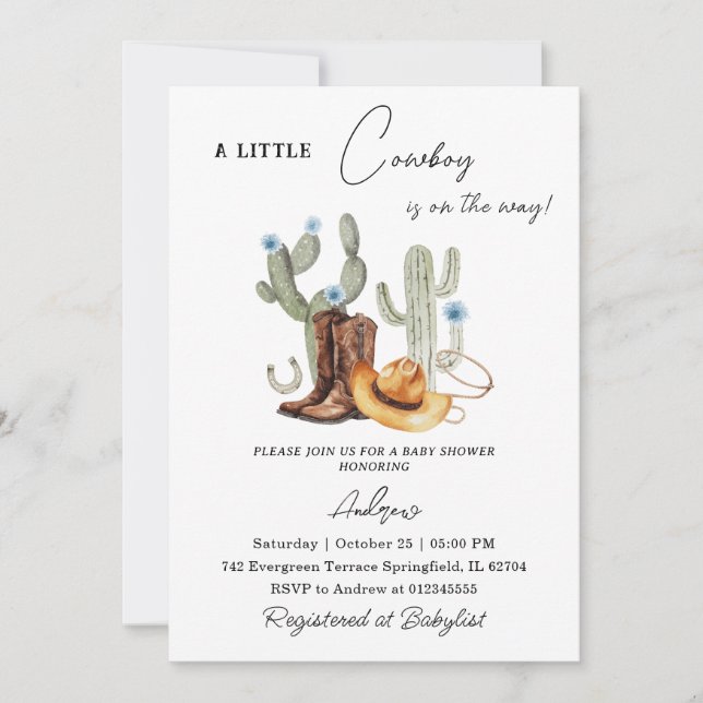 Personal vintage Western Boy Baby Shower Invitation (Front)