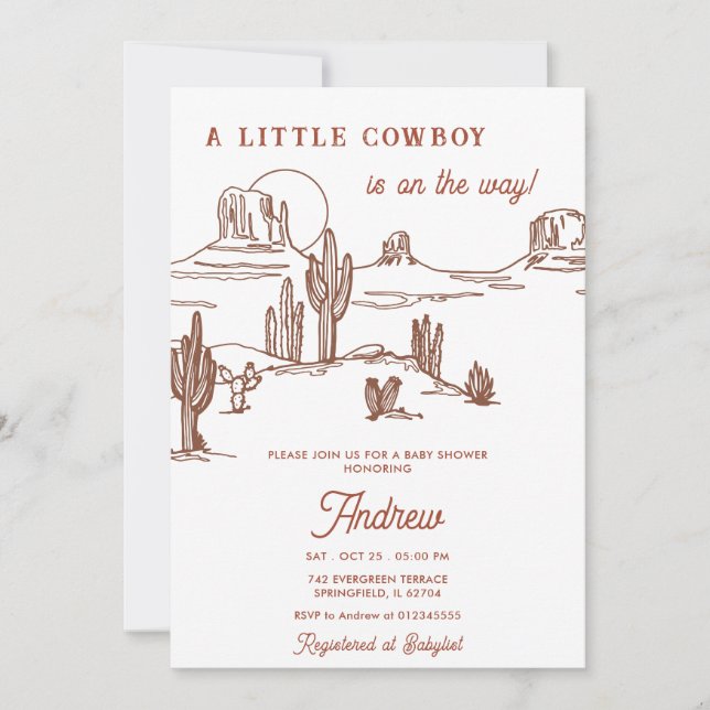 Personal vintage Western cowboy Baby Shower Invitation (Front)