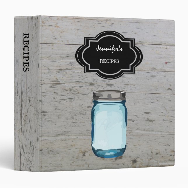 Personal Vintage wood mason jar monogram recipes Binder (Front/Spine)