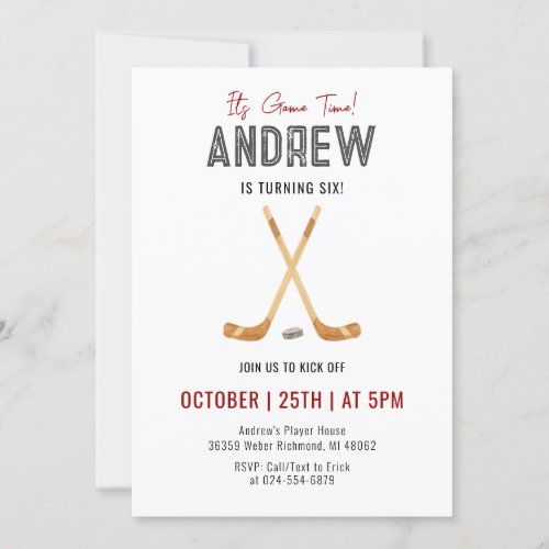 Personal Watercolor Hockey Birthday Party Invitation